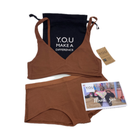 ChestnutBralette and plain BoyShortsSet - white background - with packaging