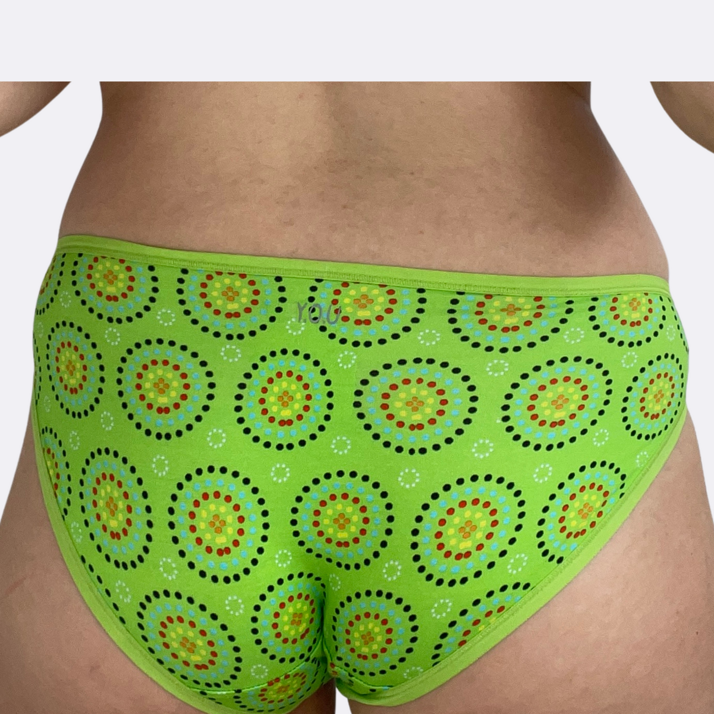 Women's organic cotton low-rise bikini bottoms - Green Mara design