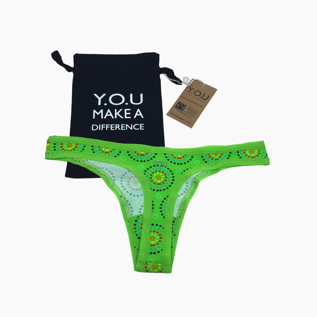 Women's organic cotton thong - Green Mara design