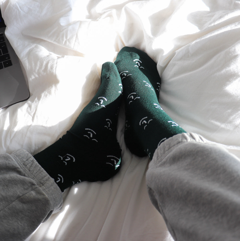 Leiho Forest Green Smiley Bamboo Socks
