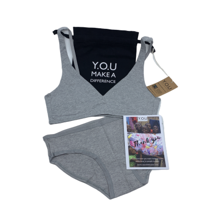 Women's organic cotton matching bralette and bikini set - light grey (heather grey)