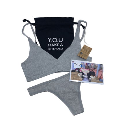 Women's organic cotton matching bralette and thong set - light grey (heather grey)