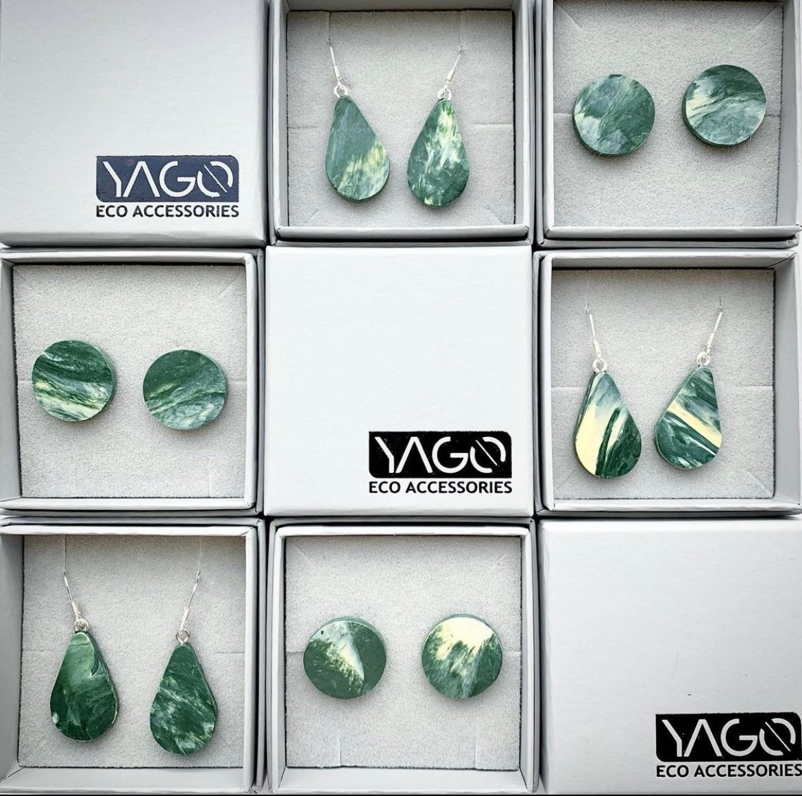 Recycled Plastic Earrings in Green and Cream - Yago Eco Jewellery