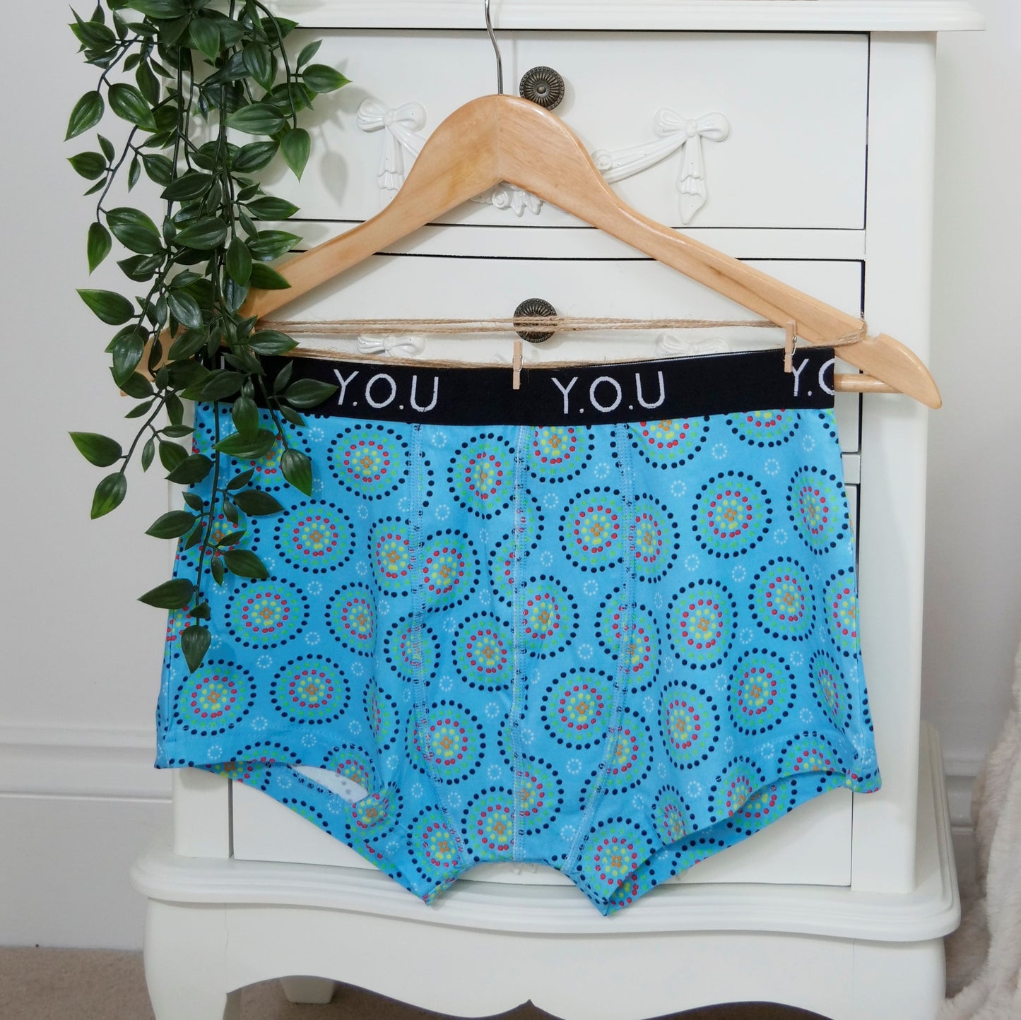 Men's organic cotton hipster trunks - Blue Mara design