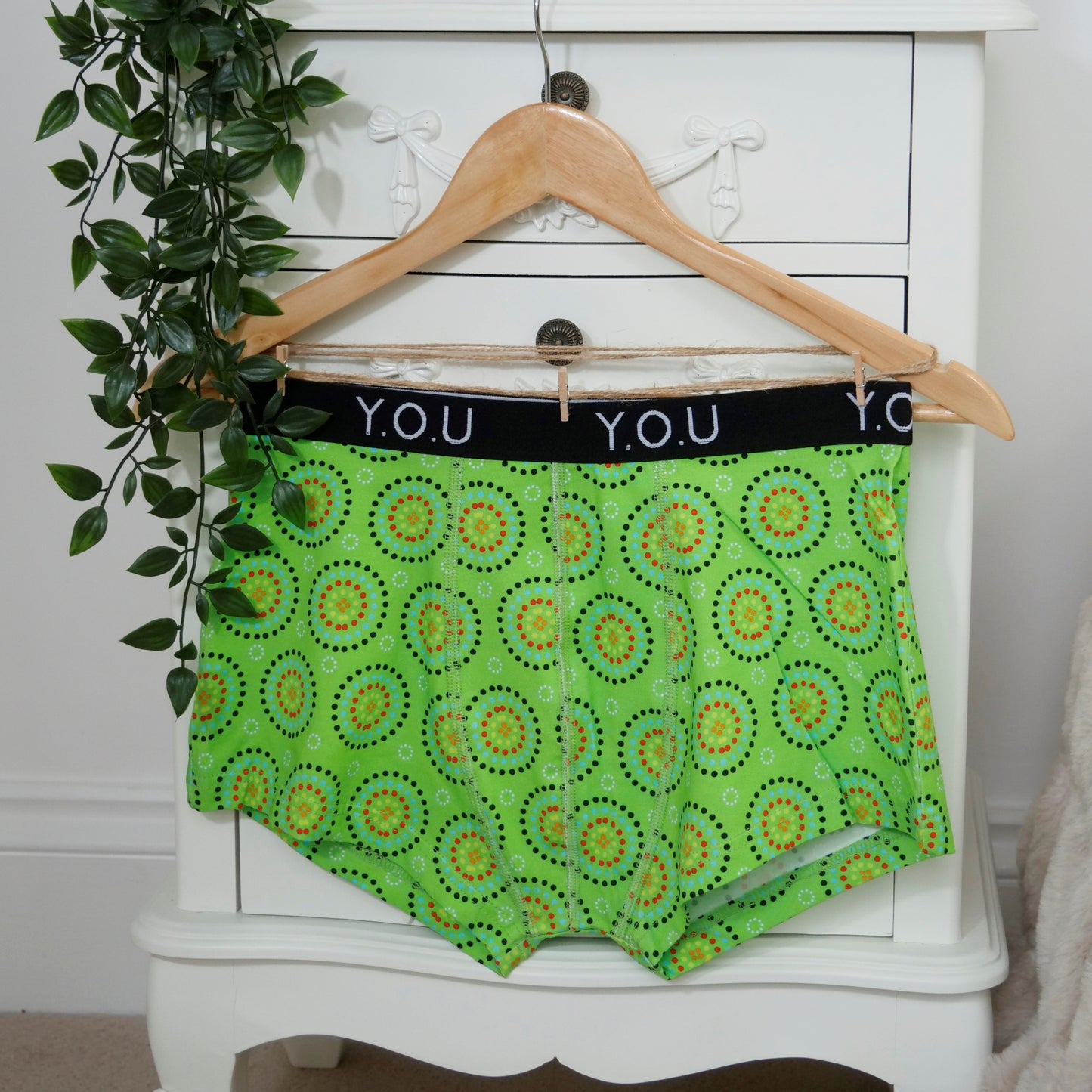 Men's organic cotton hipster trunks - Green Mara design