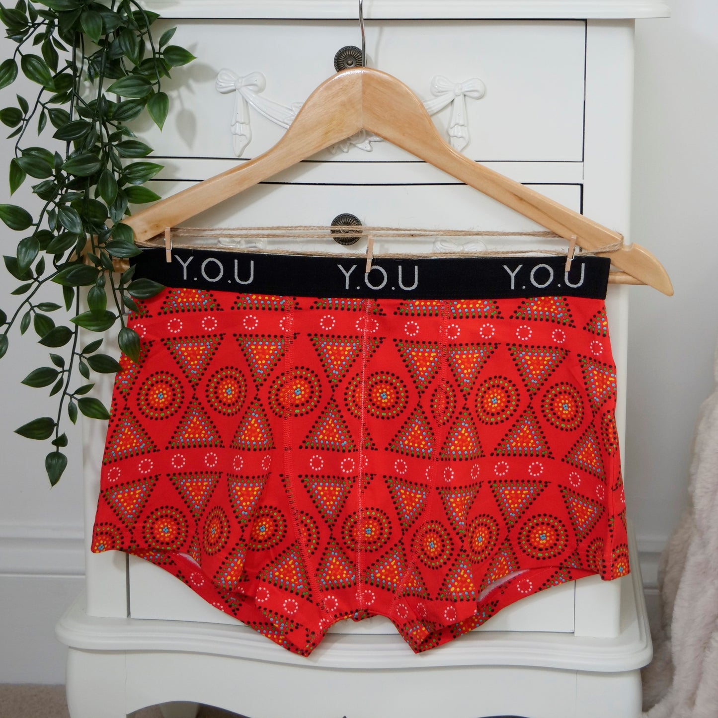 Men's organic cotton hipster trunks - Red Mara design