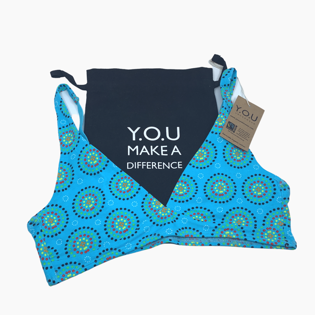 Women's organic cotton bralette - Blue Mara design