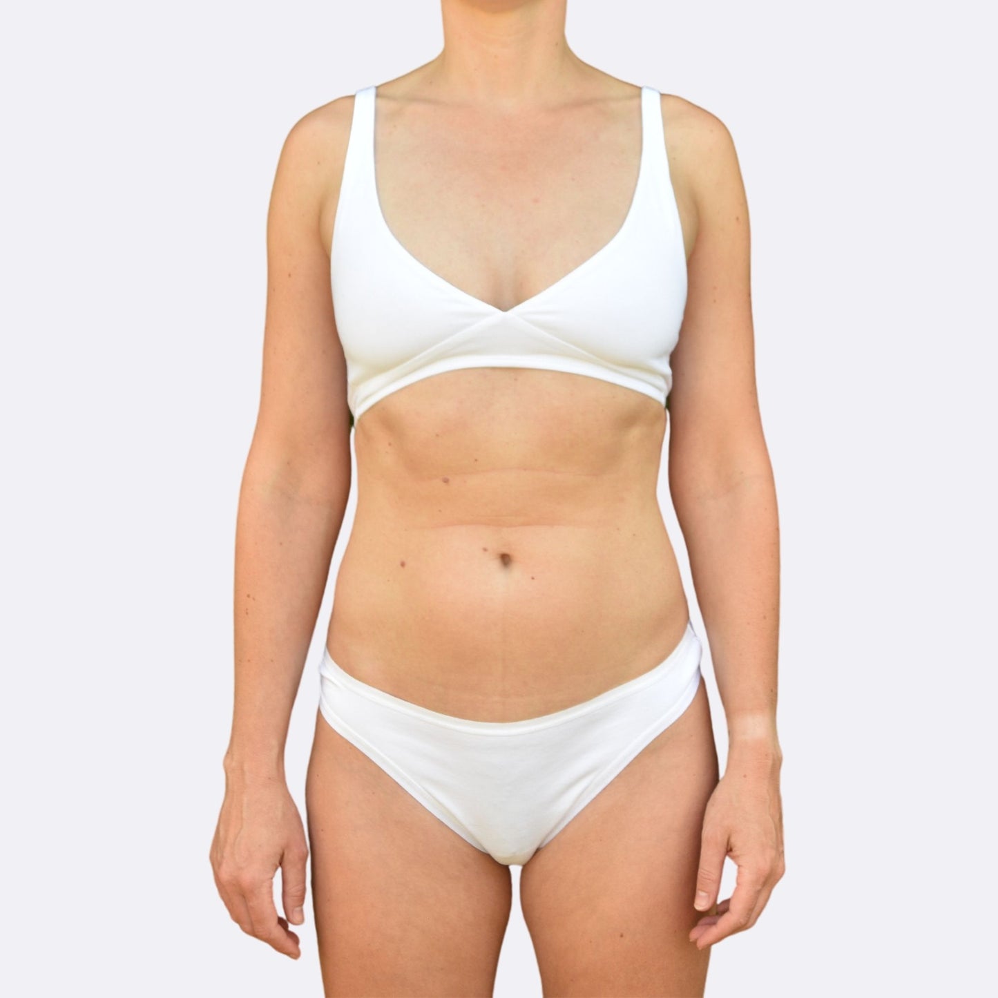 Women's organic cotton matching bralette and thong set - white