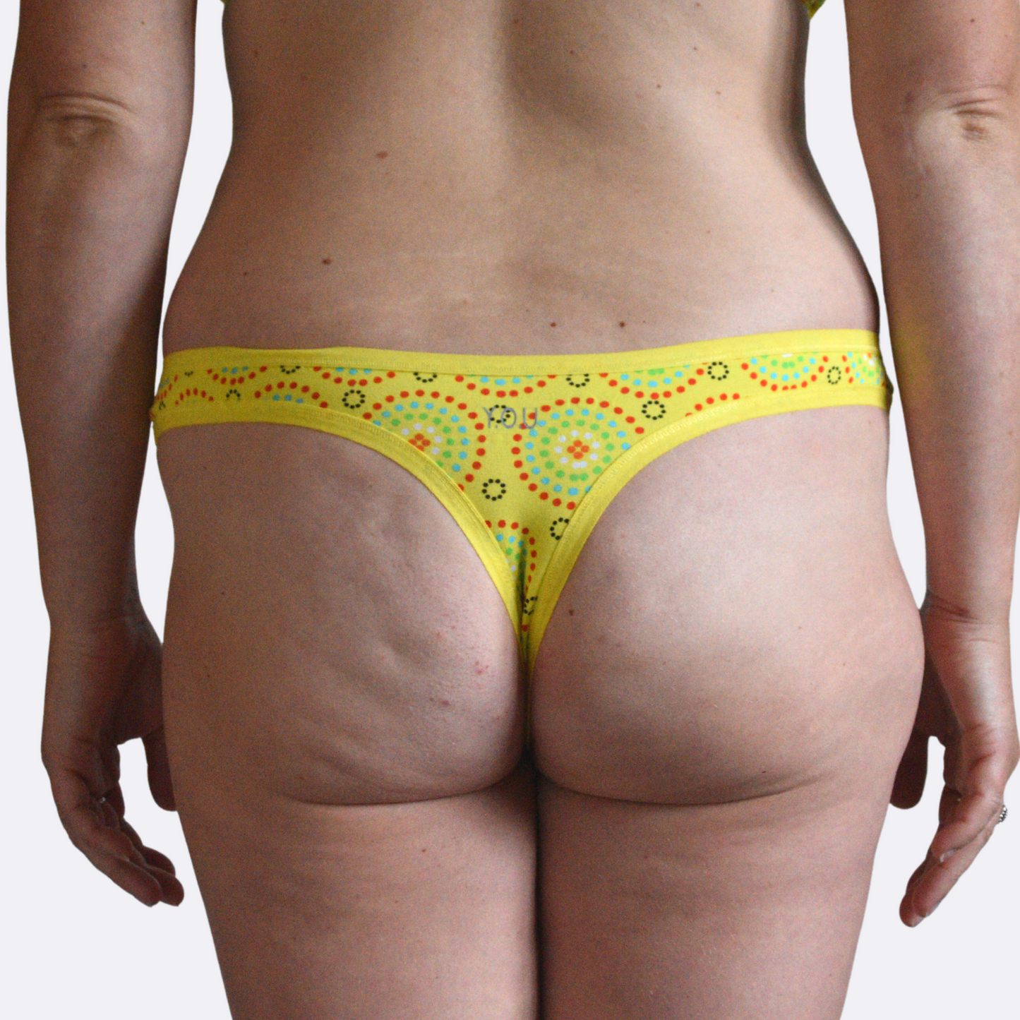 Women's organic cotton thong - Yellow Mara design