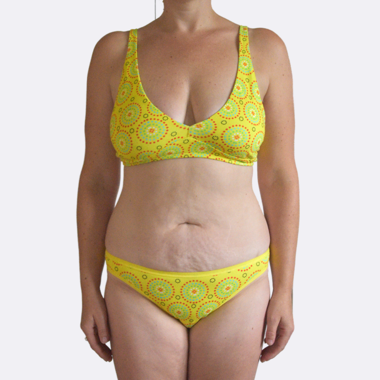 Women's organic cotton matching bralette and thong set - Yellow Mara design