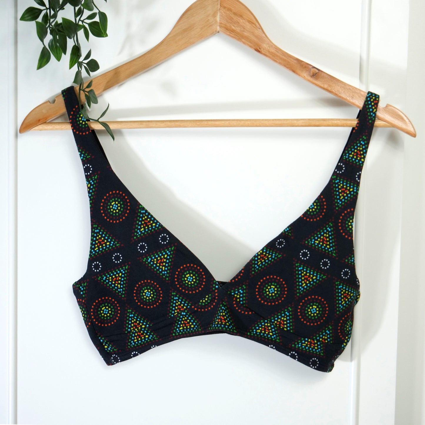 Women's organic cotton matching bralette and thong set - Black Mara design
