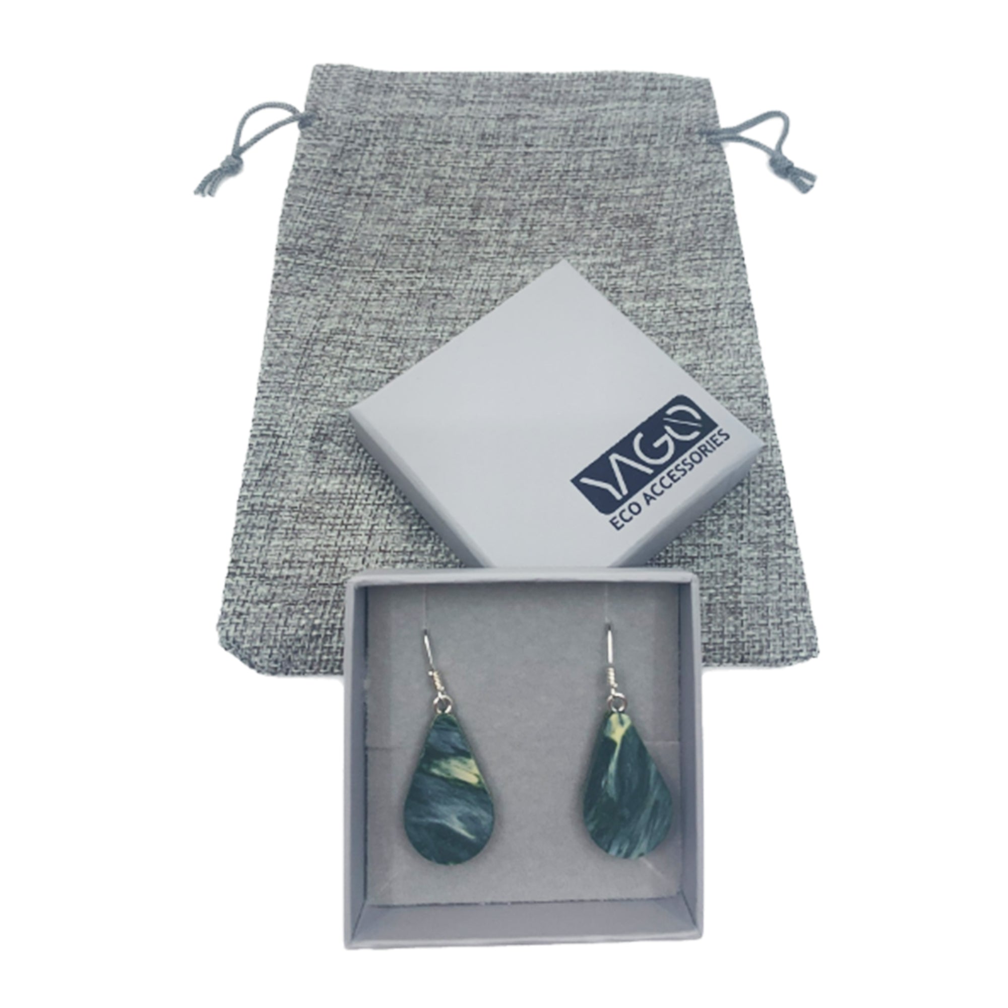 Recycled Plastic Earrings in Green and Cream - Yago Eco Jewellery