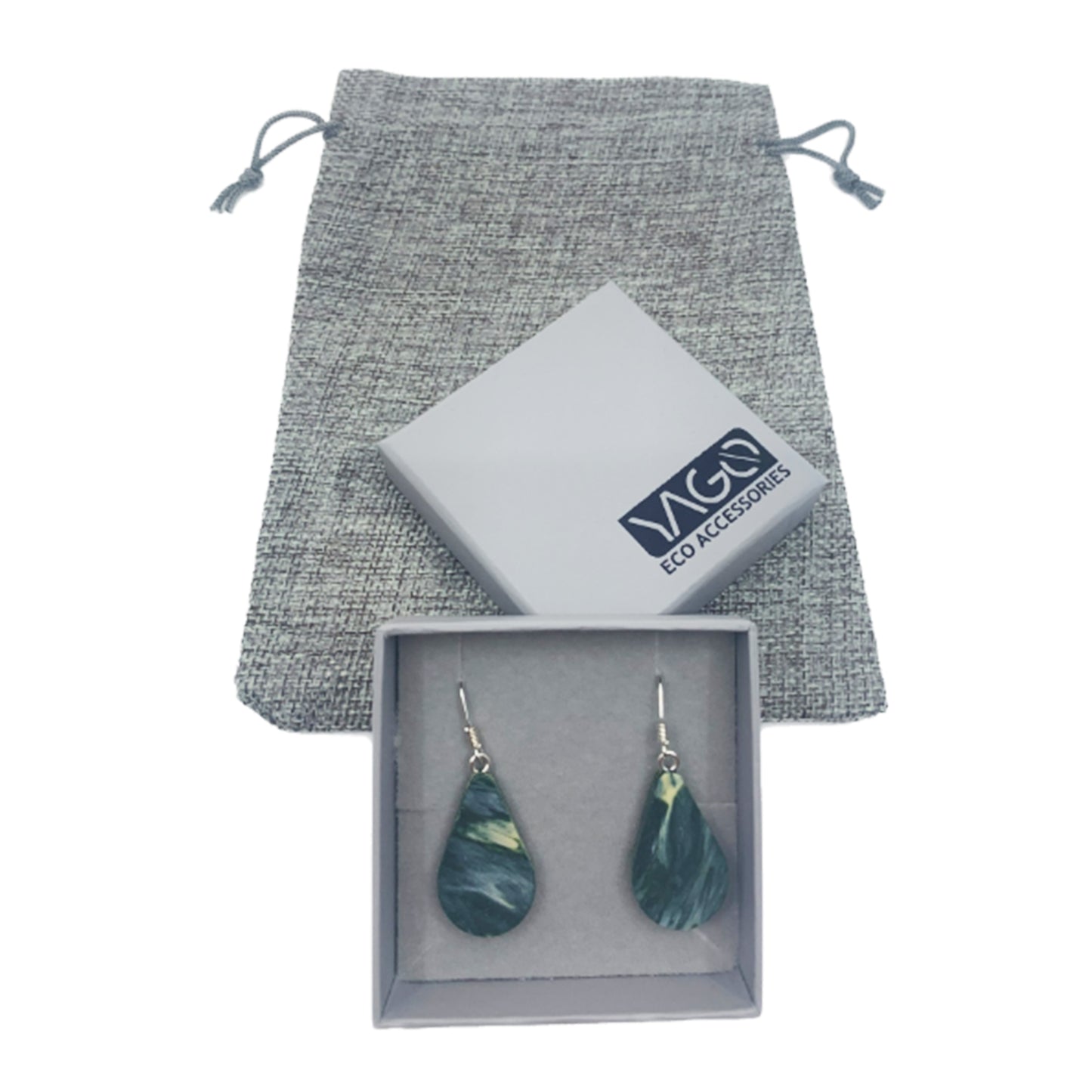 Recycled Plastic Earrings in Green and Cream - Yago Eco Jewellery