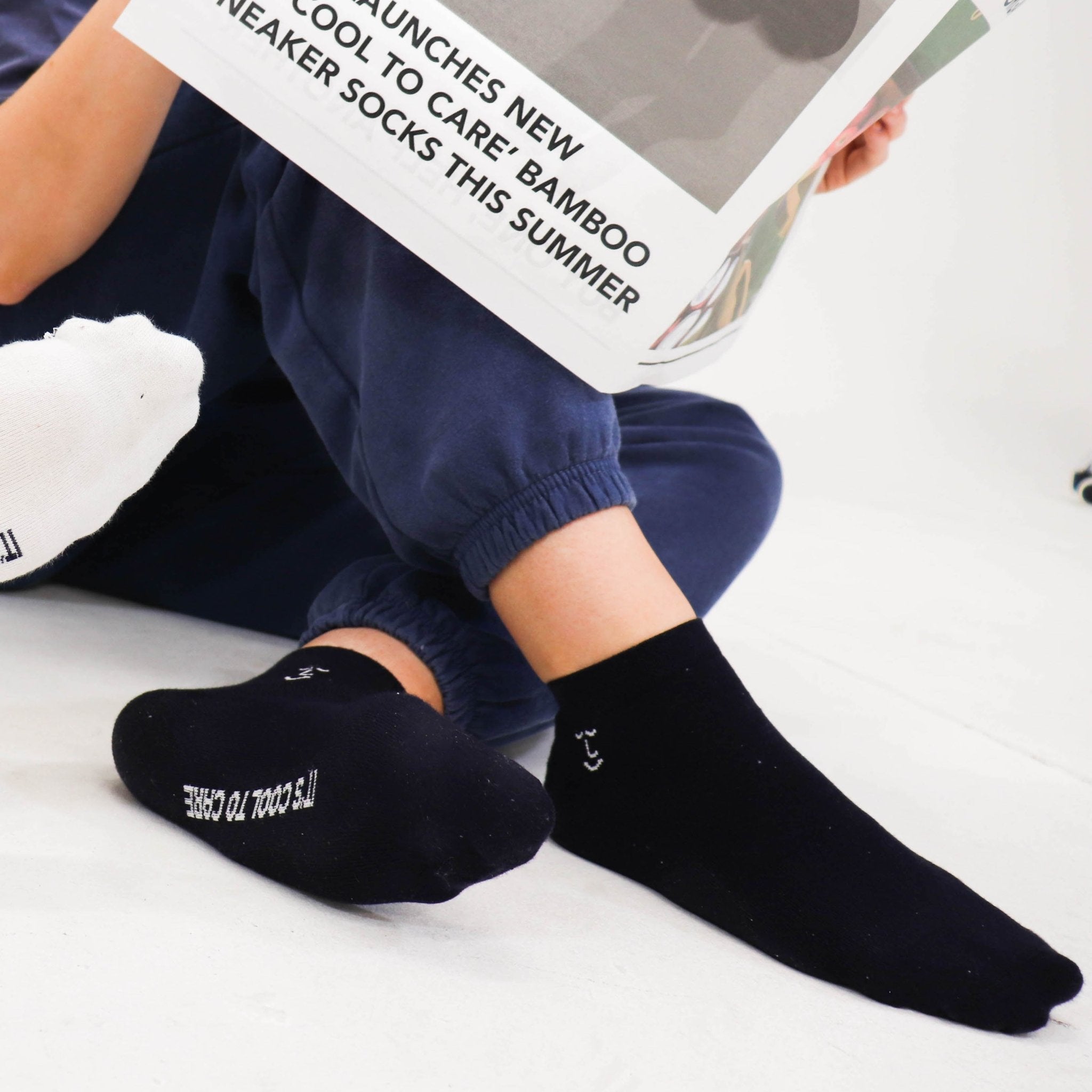 'It's Cool to Care' Leiho Bamboo Trainer Socks - Navy - Y.O.U underwear