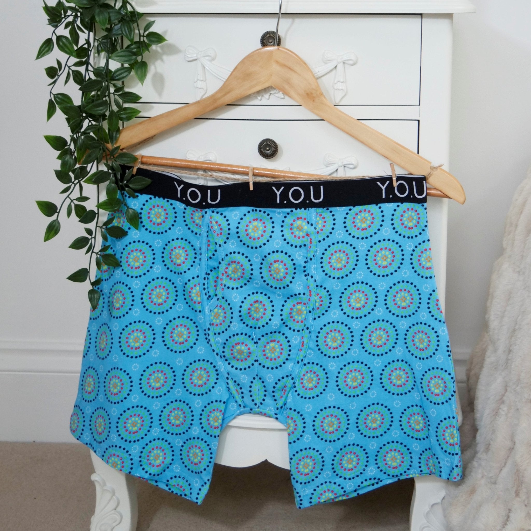 Men's organic cotton longer - leg trunks - Blue Mara design - Y.O.U underwear