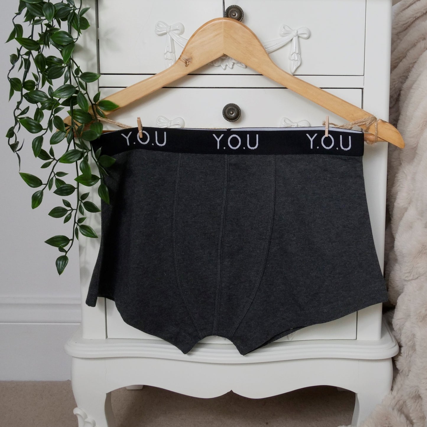 Men's organic cotton hipster trunks in charcoal grey