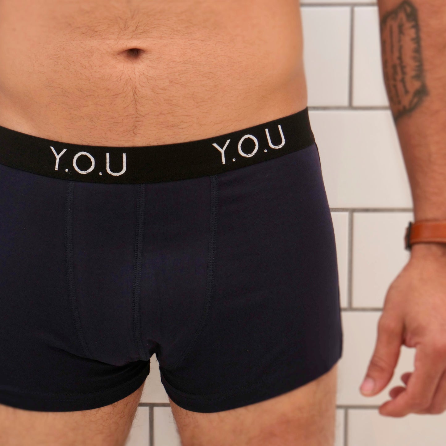 Men's organic cotton hipster trunks in navy blue