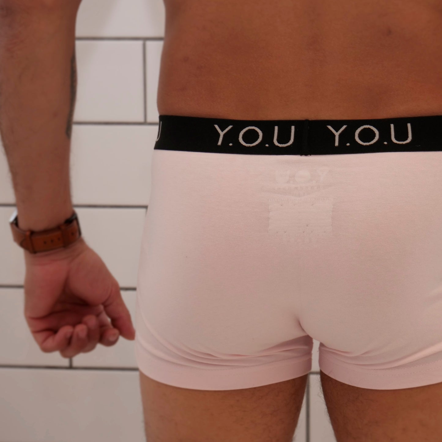 Men's organic cotton hipster trunks in light pink