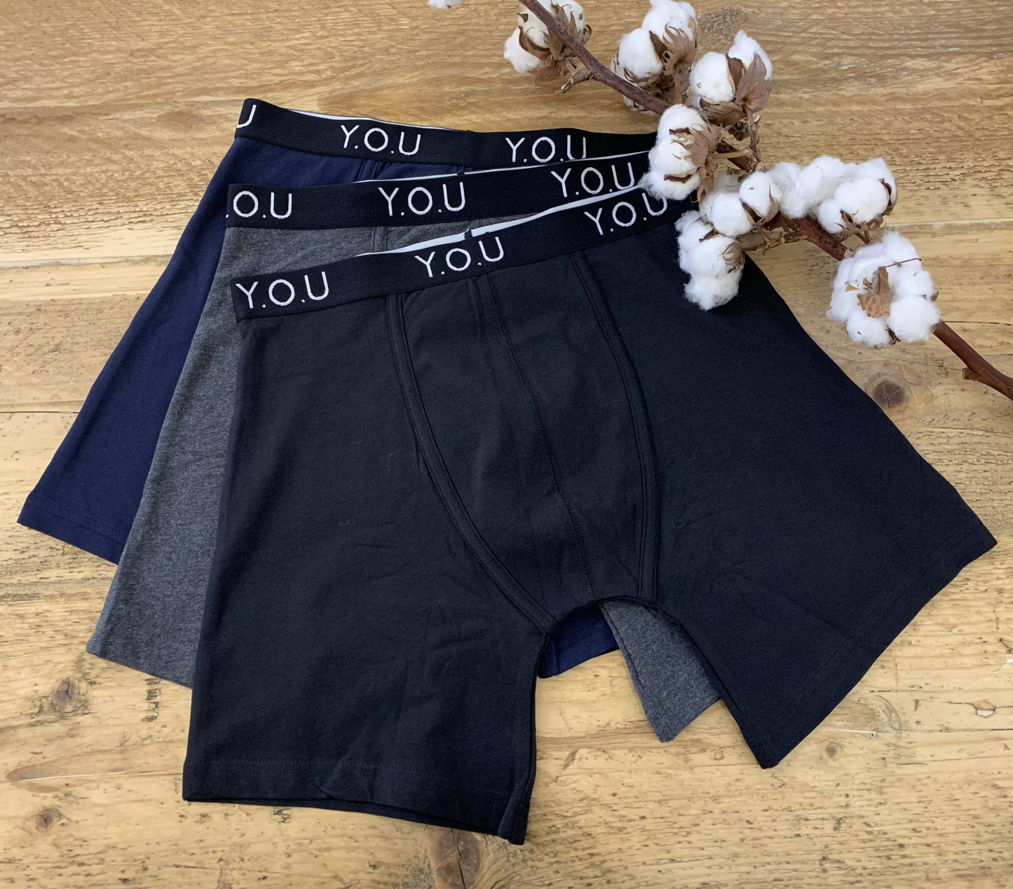 Men's organic cotton longer-leg trunks pack of 3