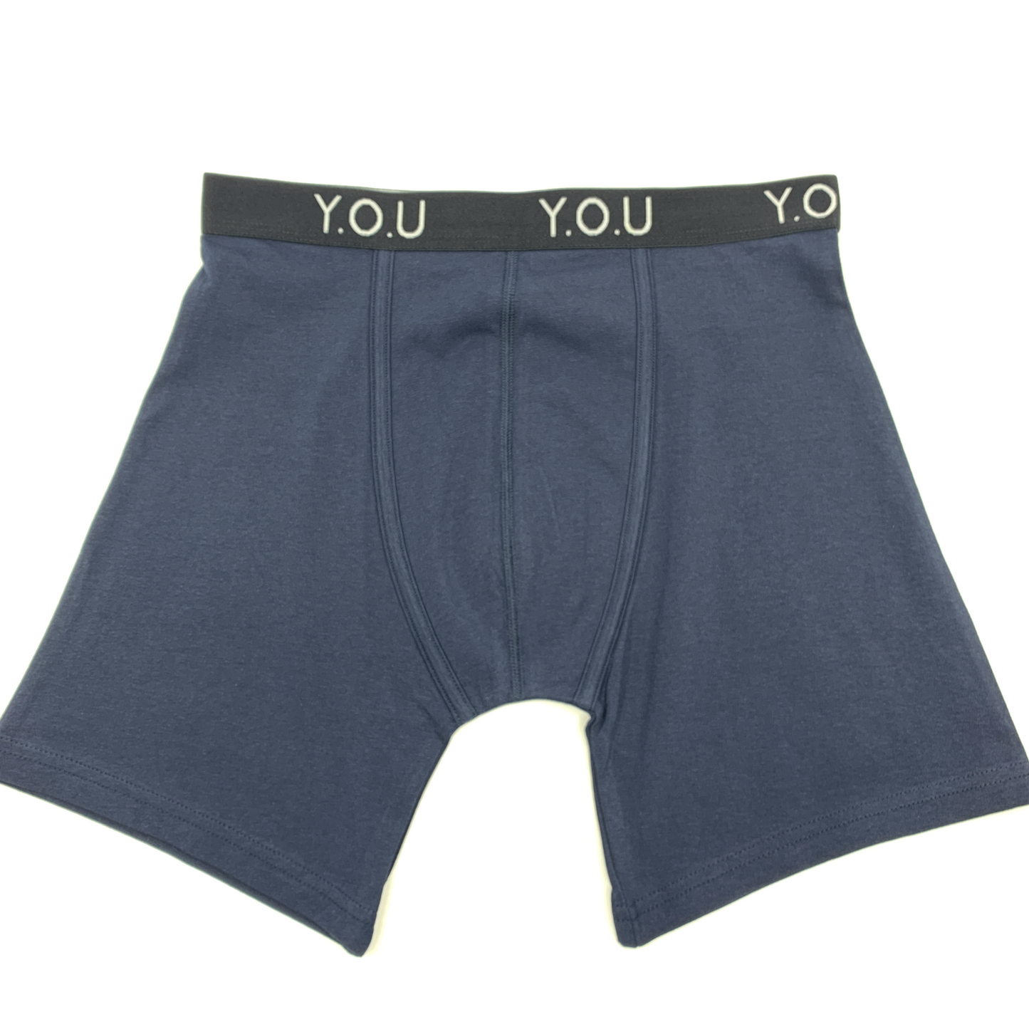 Men's organic cotton longer-leg trunks in navy blue