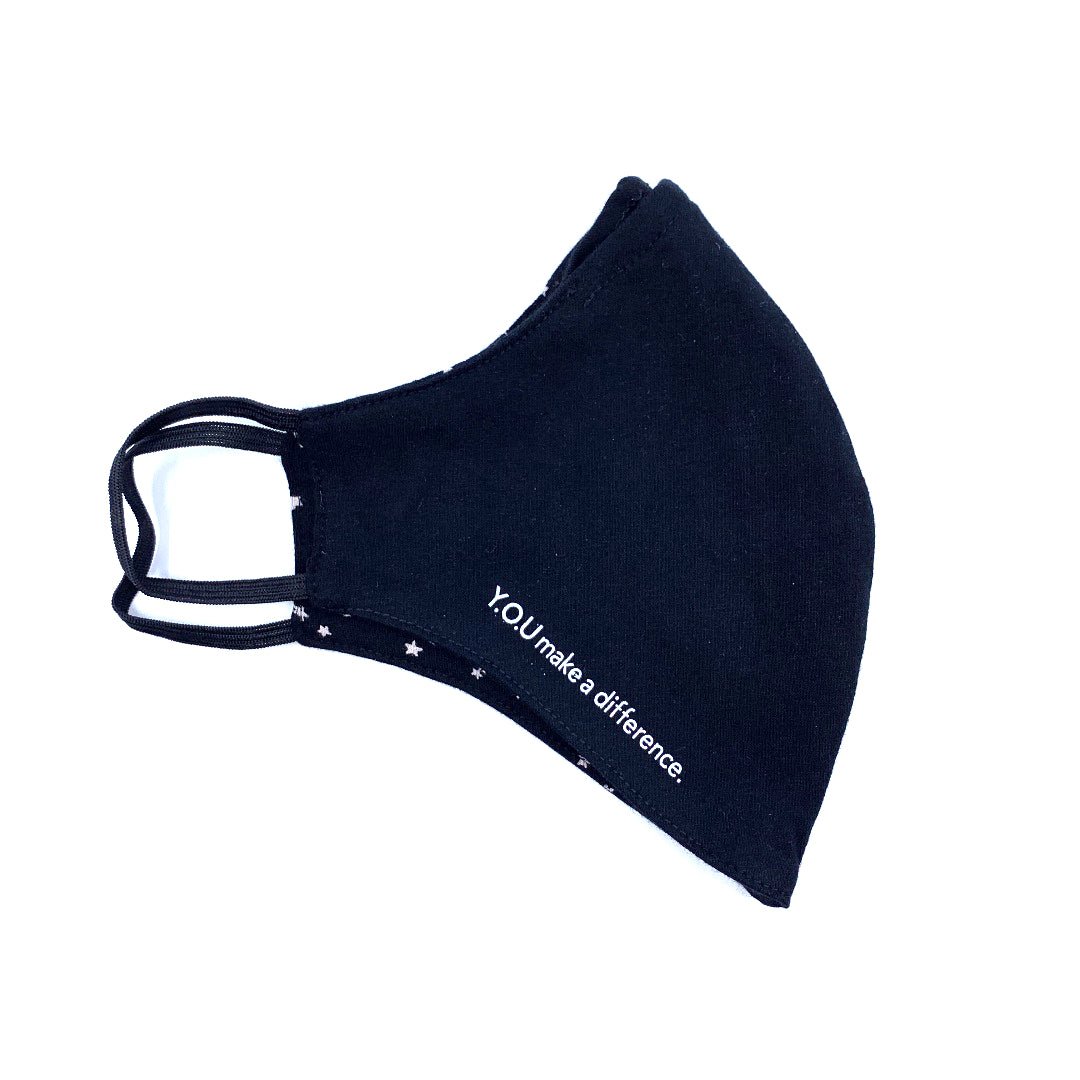 Organic cotton face mask - black & white stars, reversible design - Y.O.U underwear