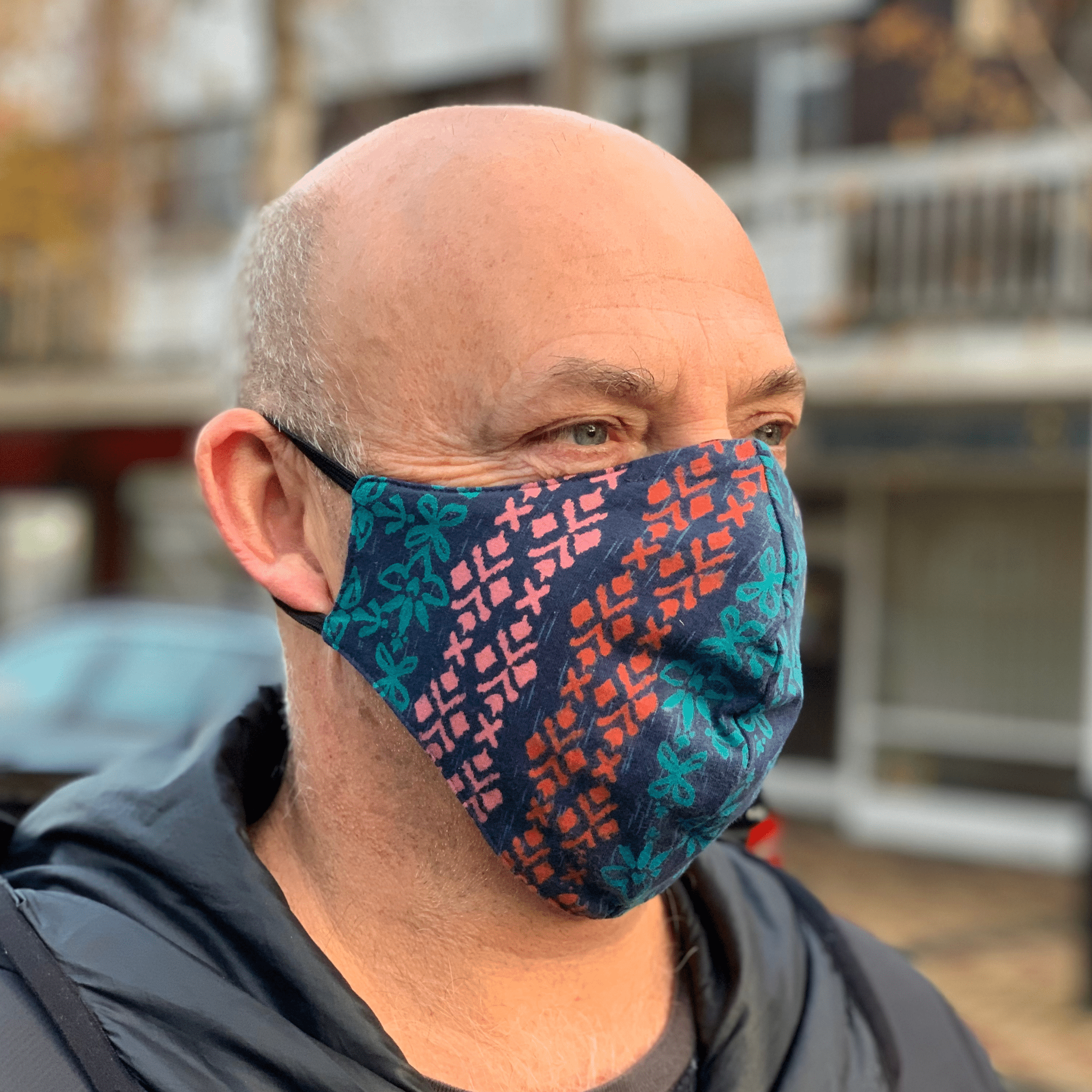 Organic cotton face mask - blue coloured pattern, reversible design - Y.O.U underwear