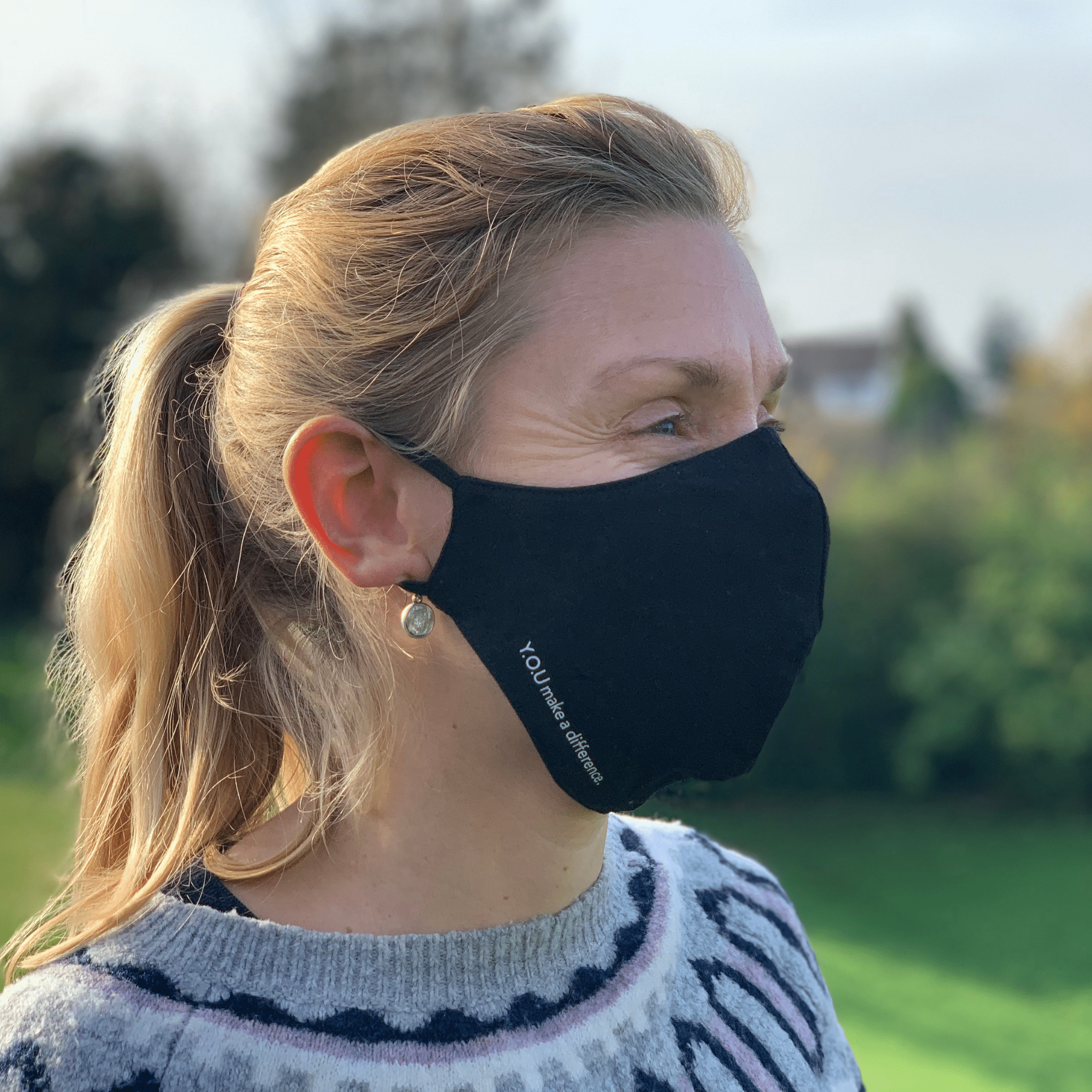 Organic cotton face mask - mustard yellow pattern, reversible design - Y.O.U underwear