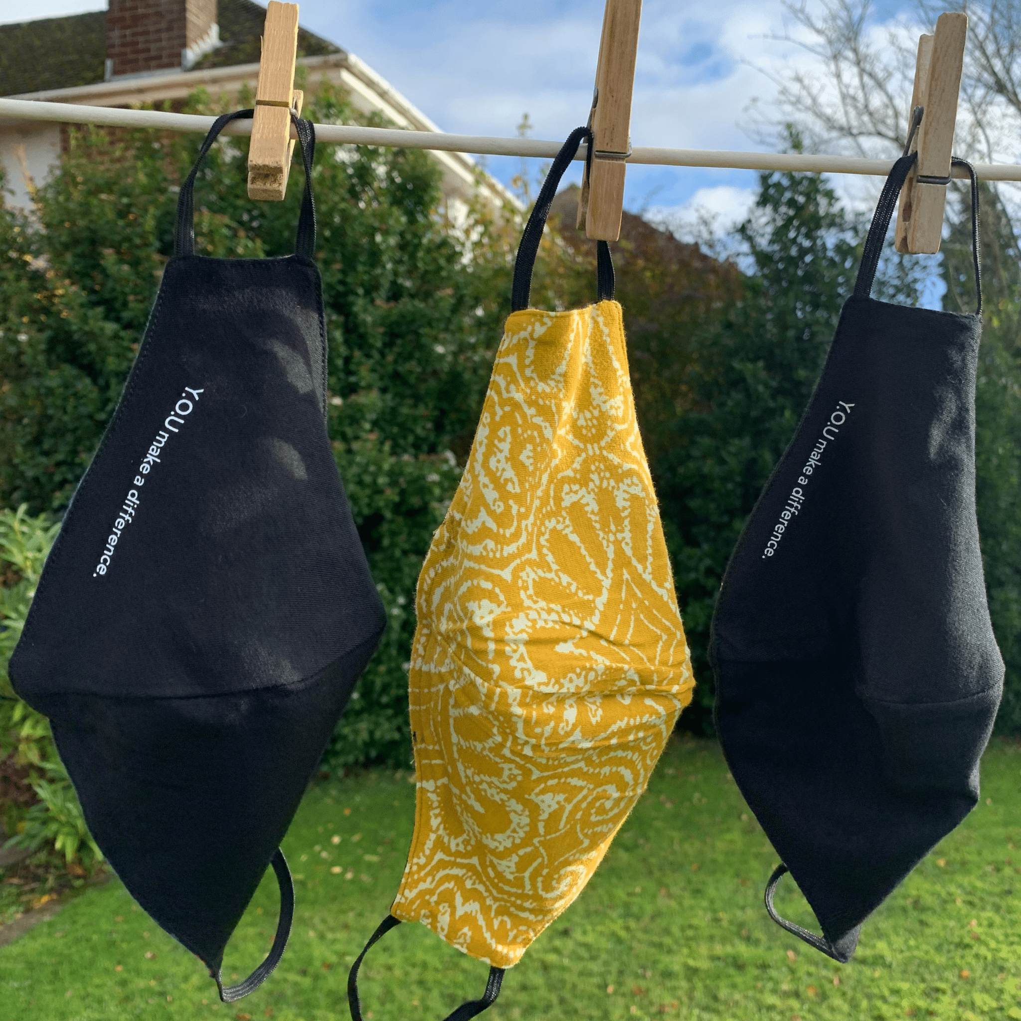 Organic cotton face mask - mustard yellow pattern, reversible design - Y.O.U underwear