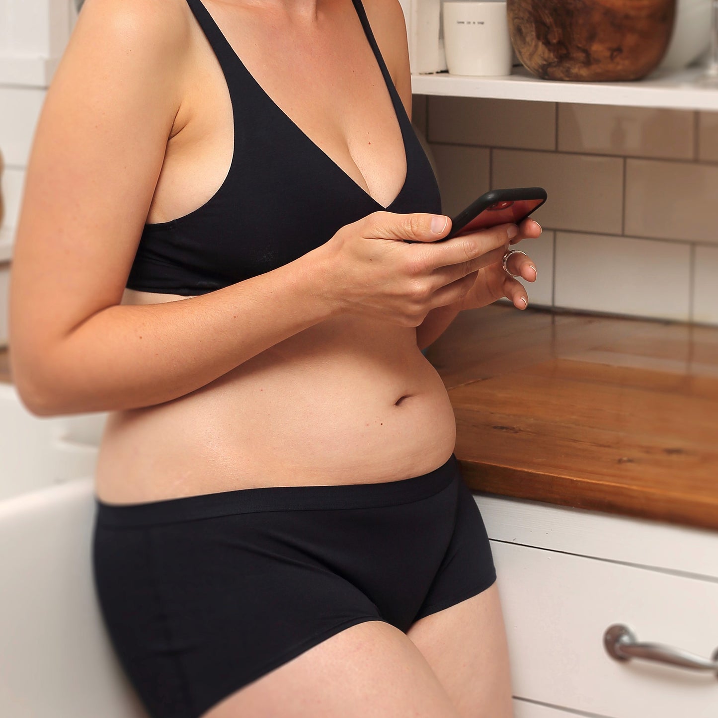 Women's organic cotton matching bralette and boy shorts set - navy blue