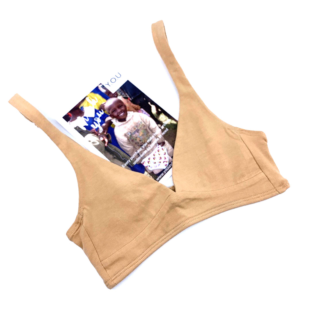Girls' organic cotton bralette - almond (light nude)