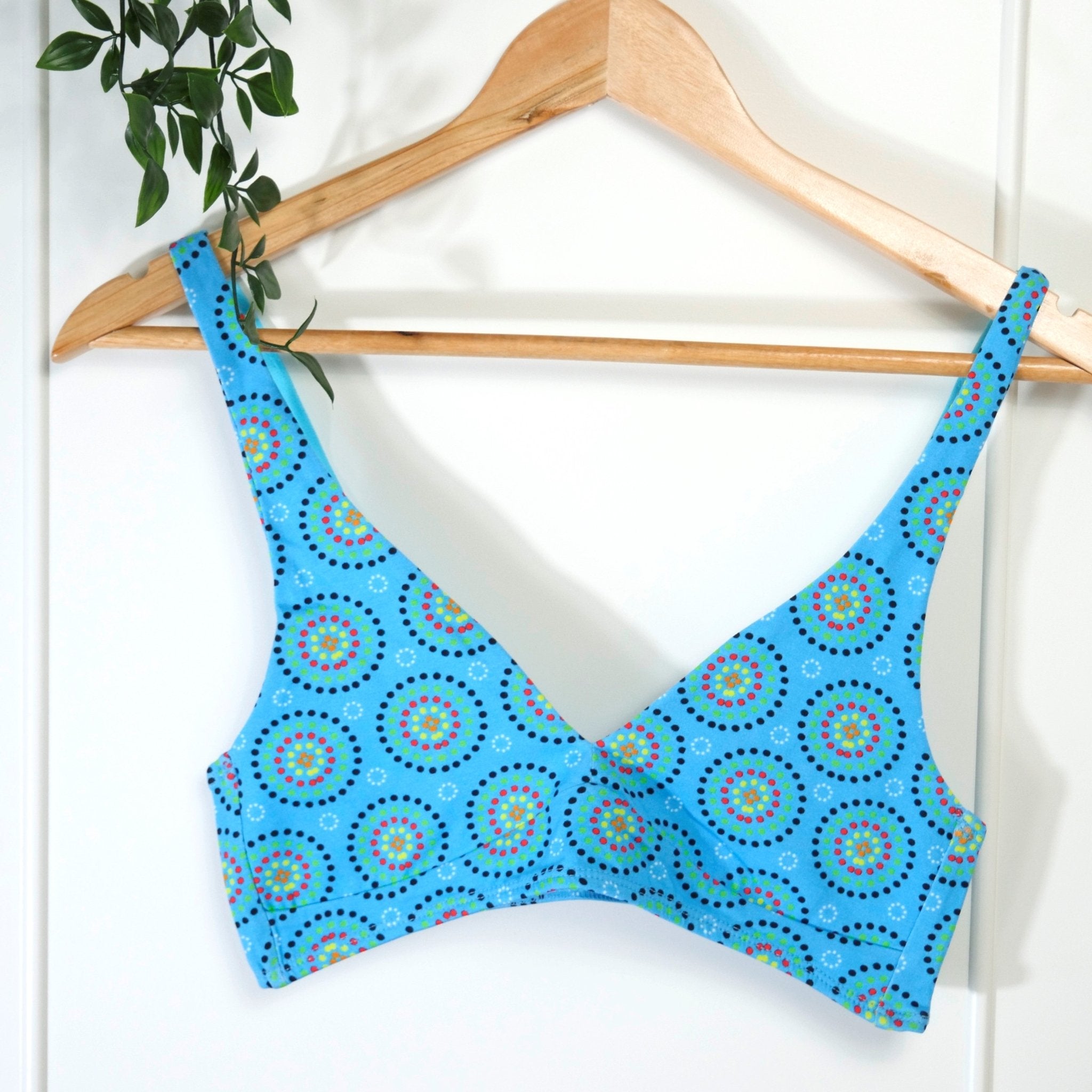 Women's organic cotton matching bralette and plain boy shorts set - Blue Mara design - Y.O.U underwear