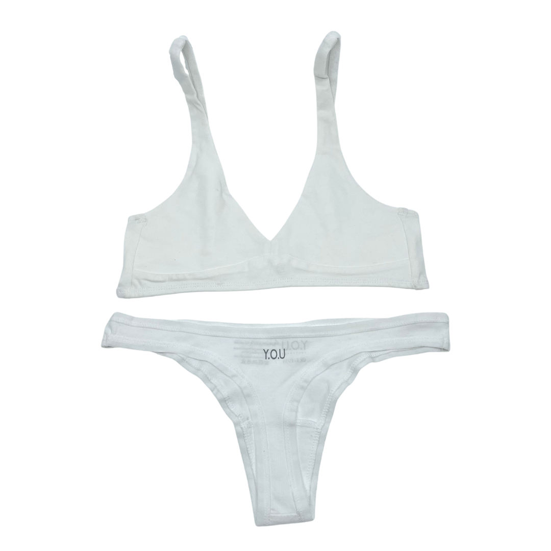 Women's organic cotton matching bralette and thong set - white - Y.O.U underwear