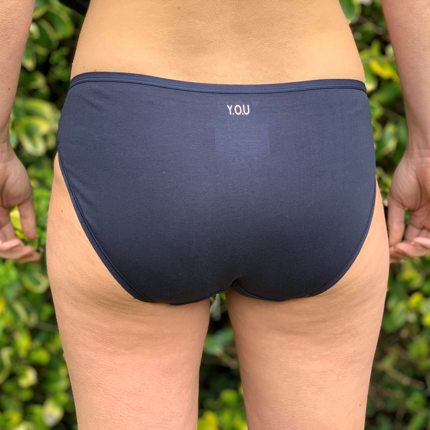 Women’s organic cotton low-rise bikini bottoms in navy blue
