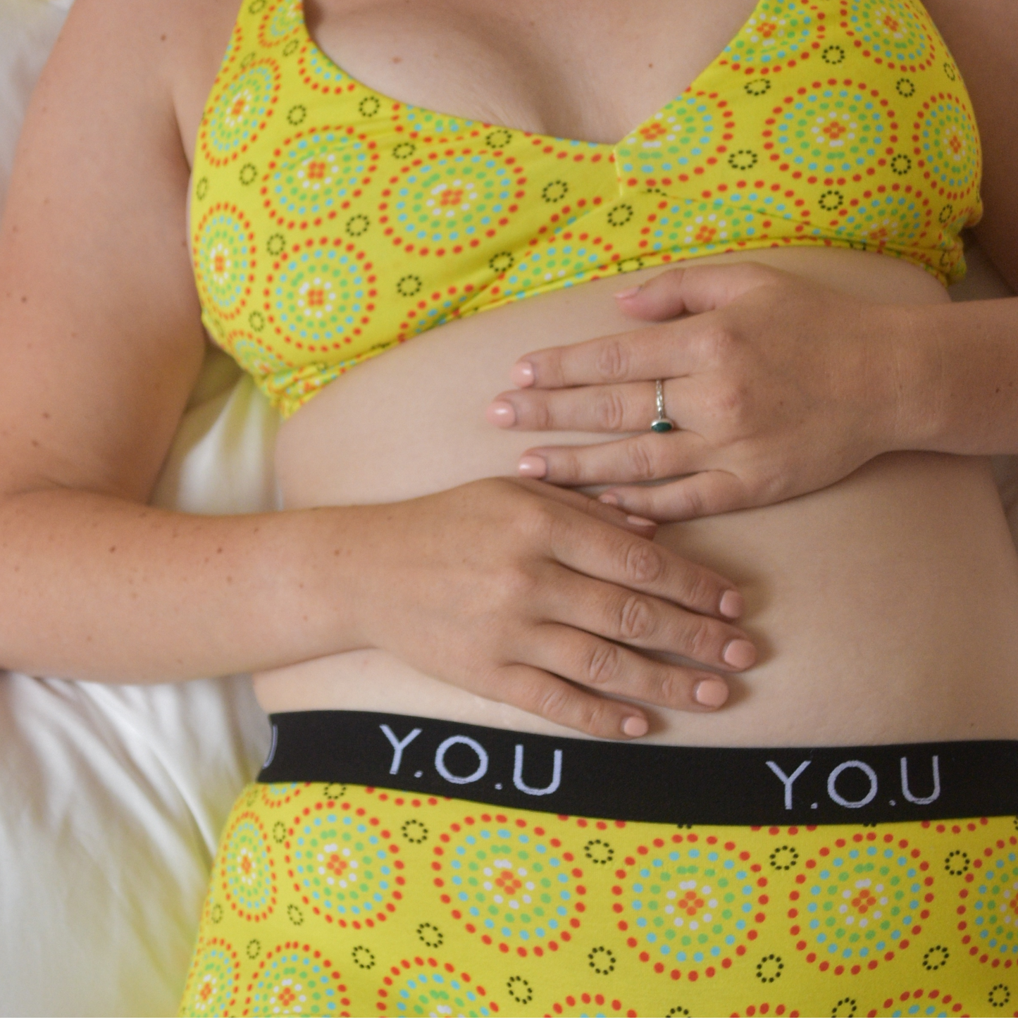 Women’s organic cotton boy shorts with Y.O.U elastic - Yellow Mara design