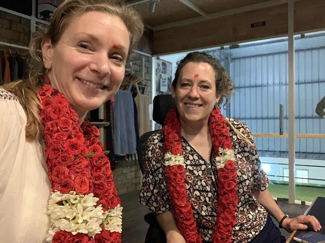 Sarah and Annabel visiting Connoisseur Fashions in Chennai and Tiruppur in Tamil Nadu, India