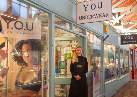 Our CEO Sarah stood outside of the Oxford Shop