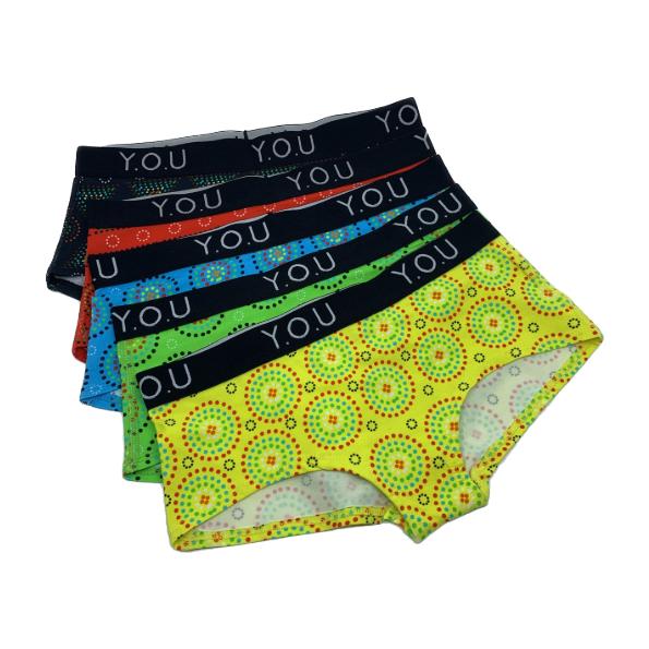 Women's organic cotton Y.O.U branded boy shorts - Mara designs