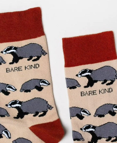 Bare Kind Bamboo Socks - Save the Badgers (beige & red)