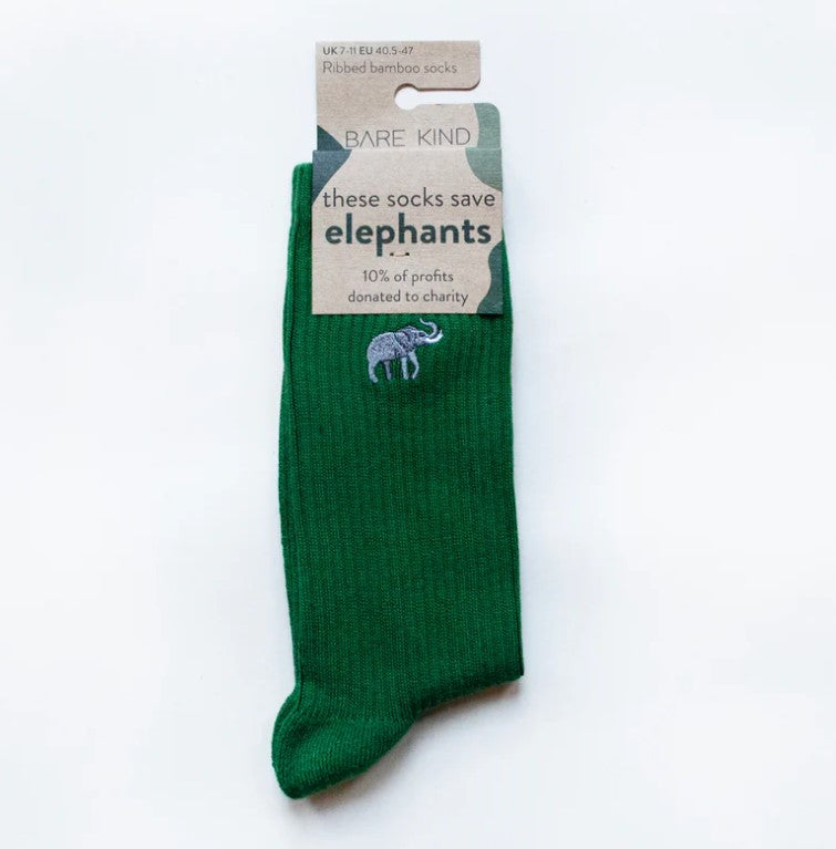 Ribbed Elephant Socks - Bare Kind Bamboo Socks - Save Elephants