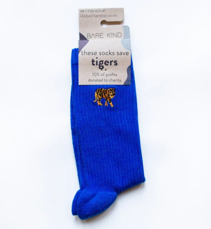 Ribbed Tiger Socks - Bare Kind Bamboo Socks - Save the Tigers