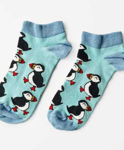 Bare Kind Bamboo Trainer Socks - Save the Puffins