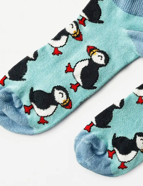 Bare Kind Bamboo Trainer Socks - Save the Puffins