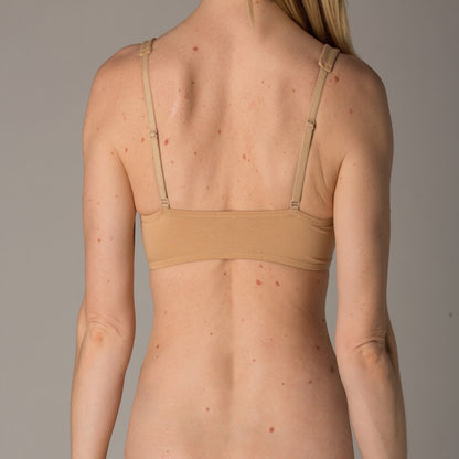 Women's organic cotton matching bralette and mid-rise bikini set - Almond (light nude)