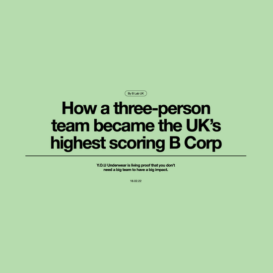 On a green background, the text 'how a three-person team became the UK's highest scoring B Corp'