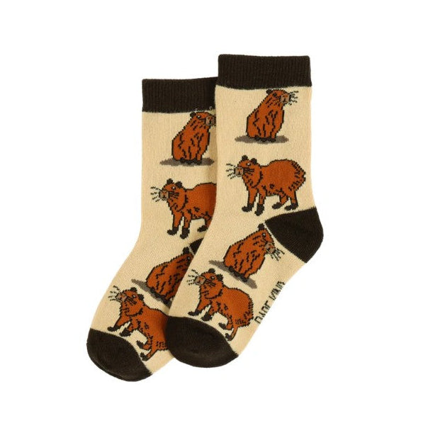 A photo of the Bare Kind kids capybara socks on a white background