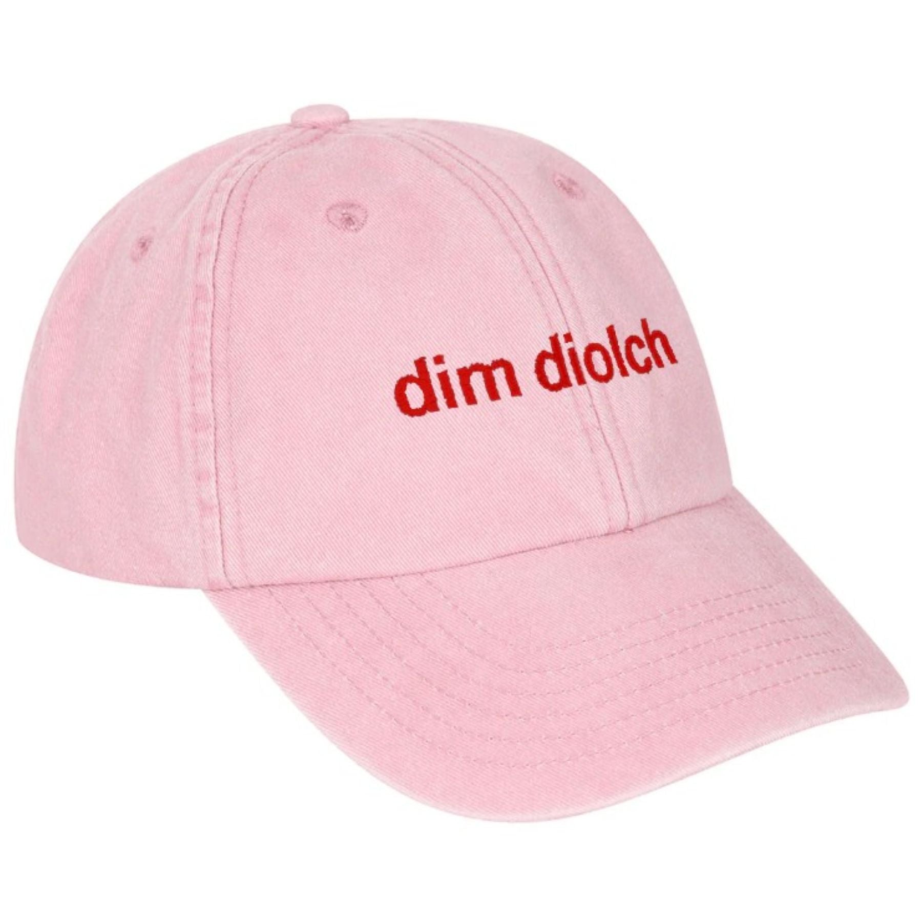 A photo of the Black & Beech Dim Diolch baseball cap in pink on a white background