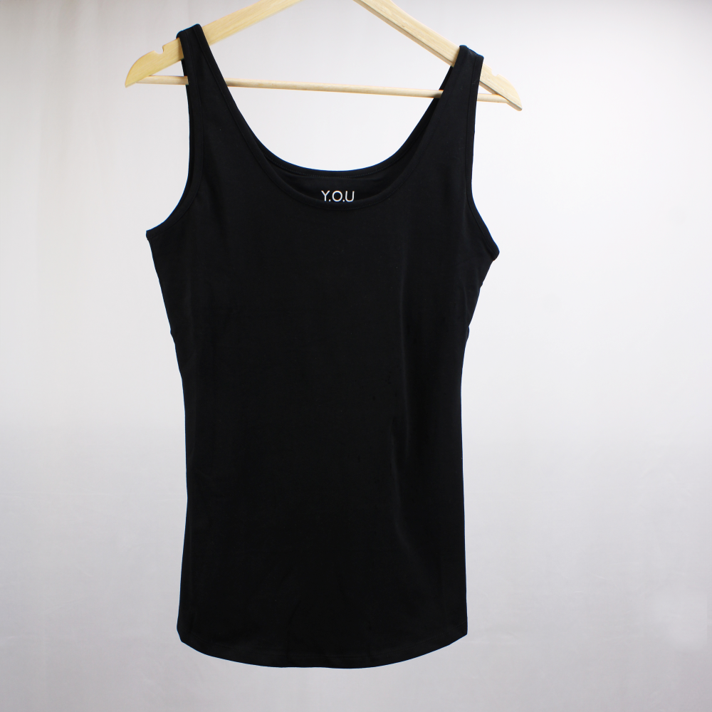 Organic cotton vest top - with hidden support - black