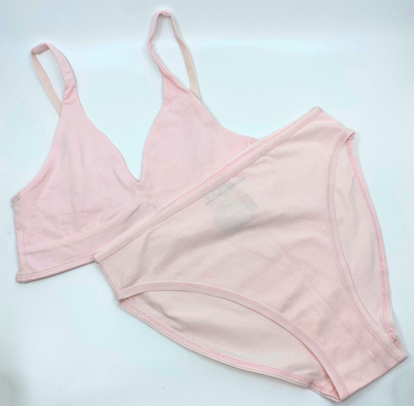 Women's organic cotton matching bralette and mid-rise bikini set - Light Pink