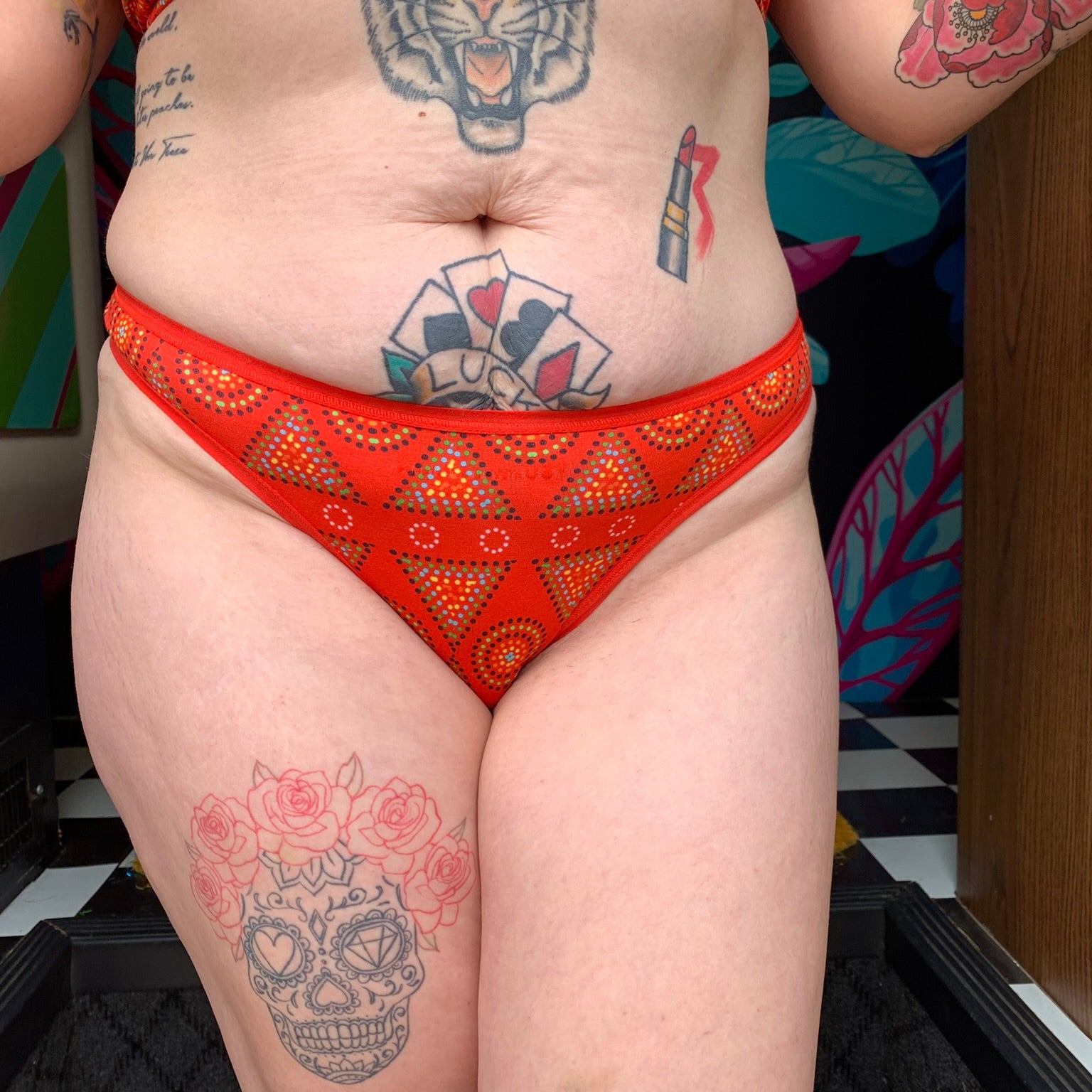 Women's organic cotton thong - Red Mara design