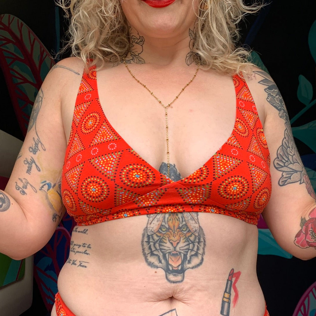 Women's organic cotton bralette - Red Mara design